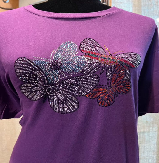 3 Butterflies Rhinestones T shirt